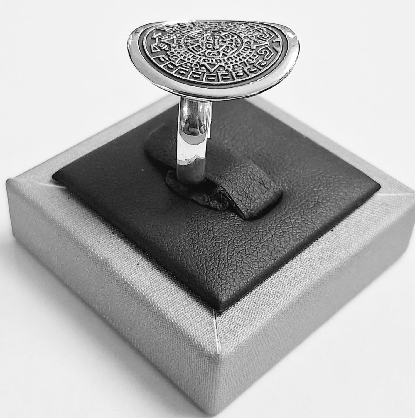 ANILLO CALENDARIO AZTECA EN PLATA LEY 925