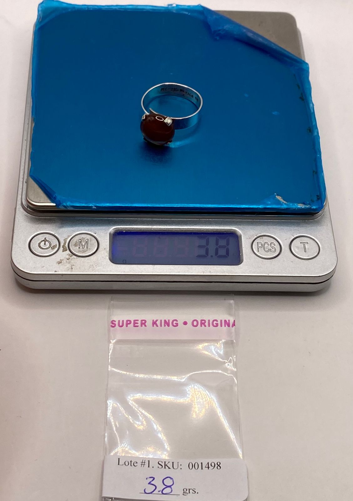ANILLO ARTESANAL DE PLATA LEY 925 CON ÁGATA DE FUEGO