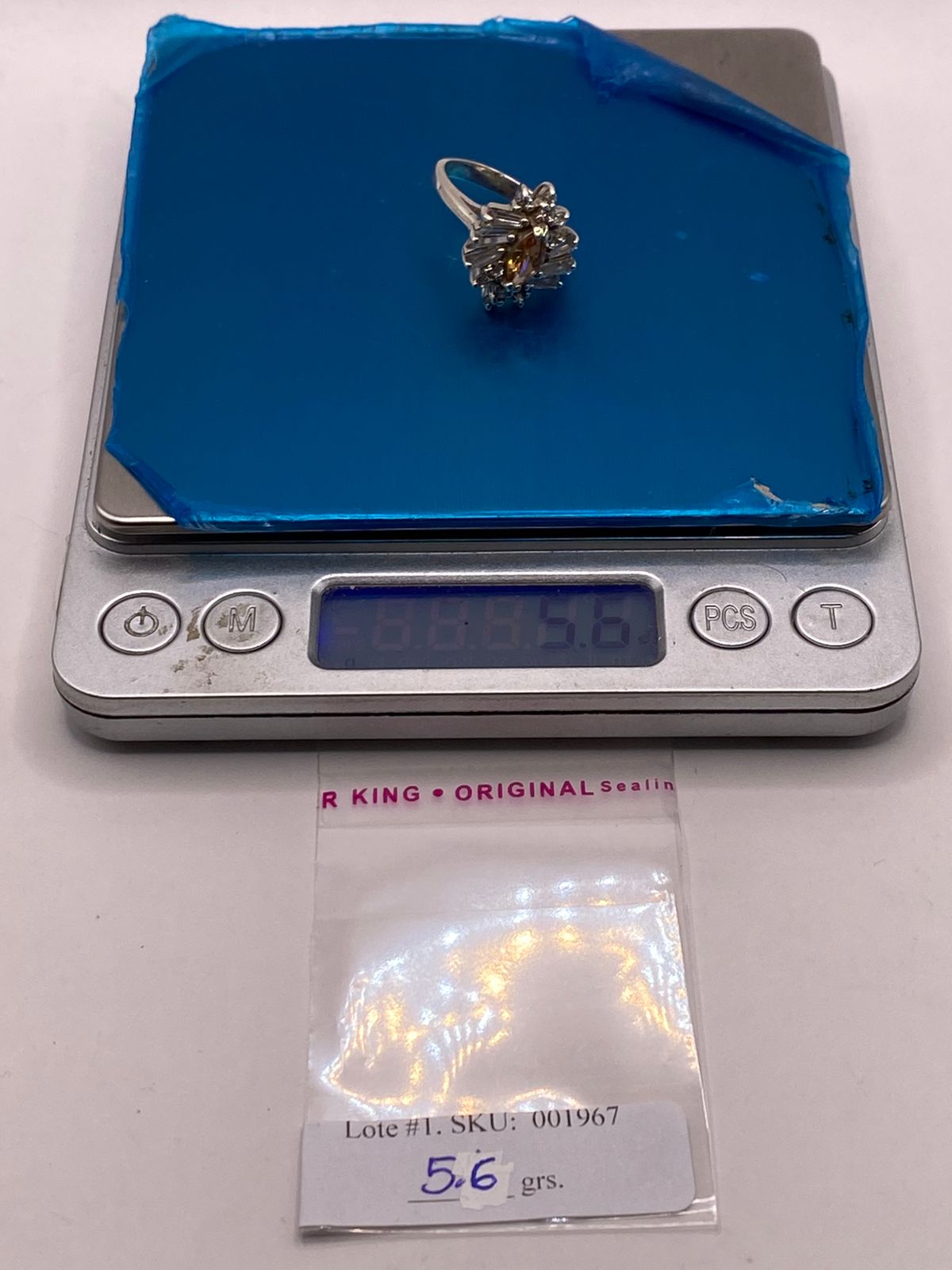Anillo Floral de Plata 925 con Zirconia Citrino y Zirconias Blancas