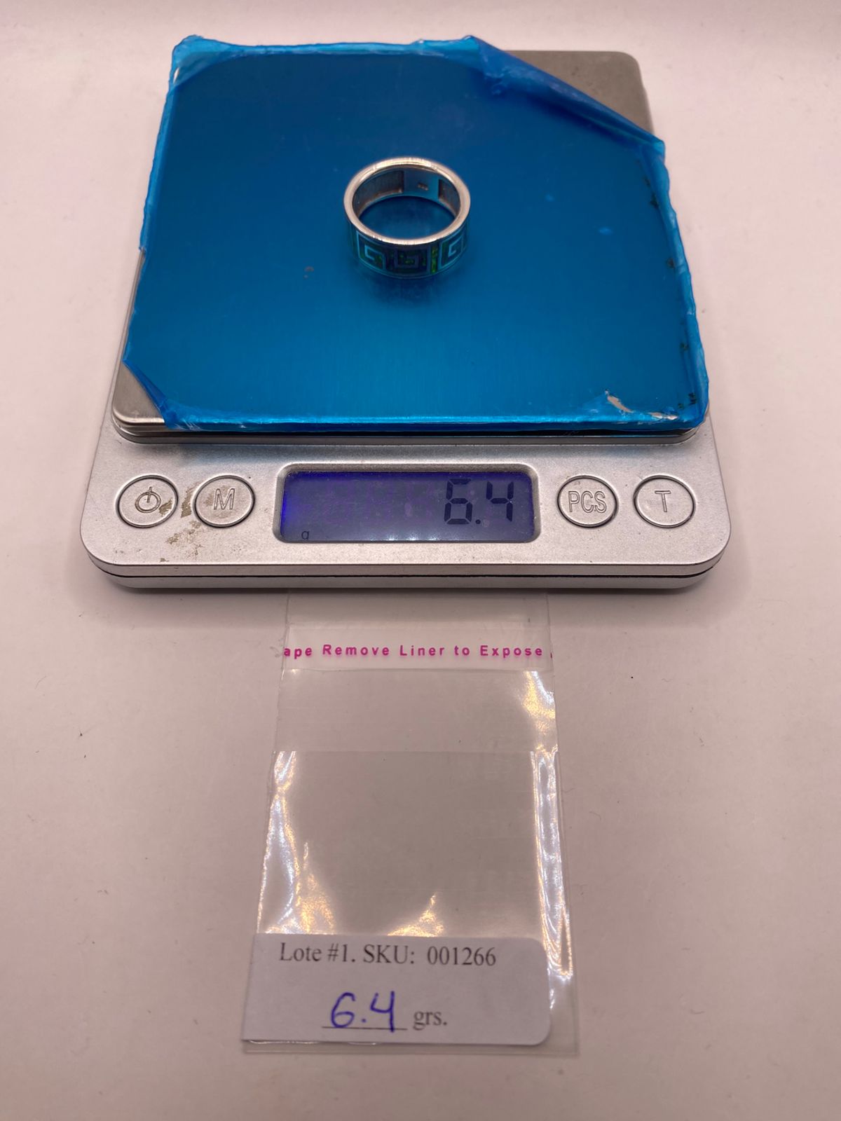 ANILLO GRECA DE PLATA LEY 950 CON ÓPALO AZUL Y VERDE