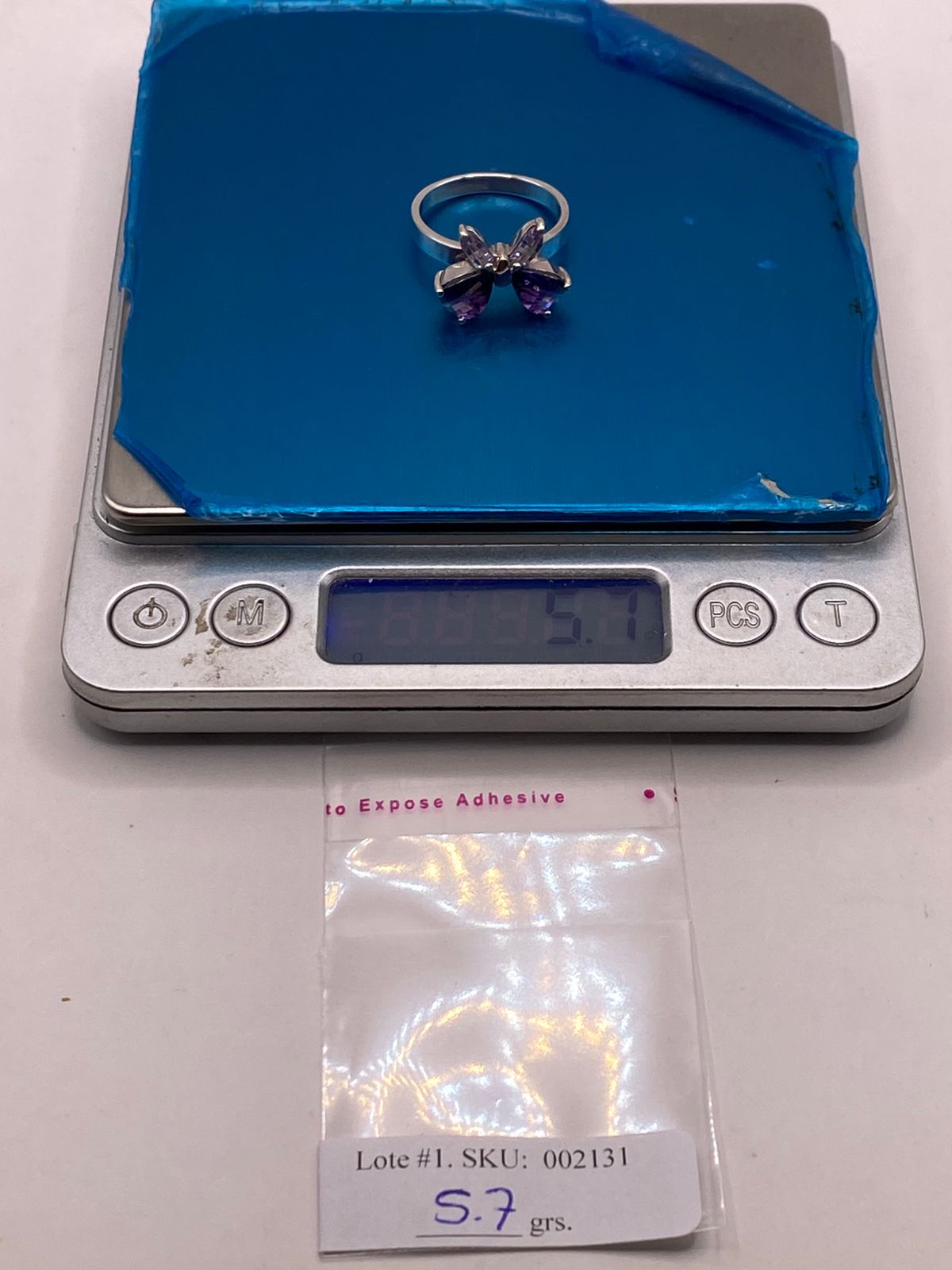 Anillo Mariposa con Zirconias Moradas en Plata Ley 925
