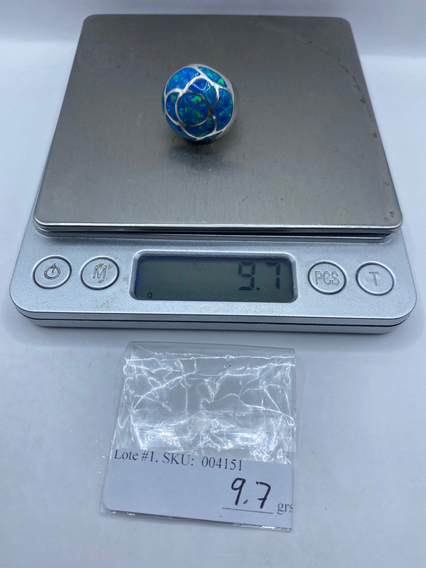 Anillo de Plata Ópalo de Fuego Azul — Coctel Artesanal — foto 6