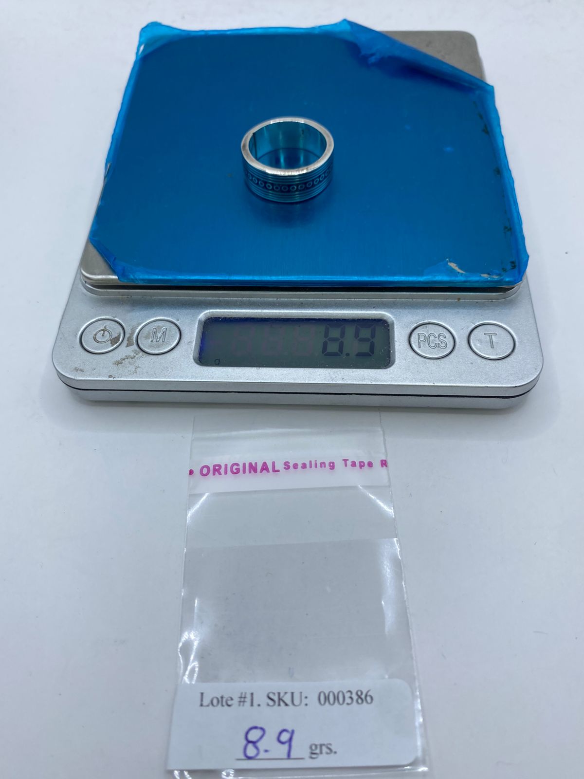 💙⚪ Anillo Banda Líneas y Círculos en Plata .925 con Turquesa Natural