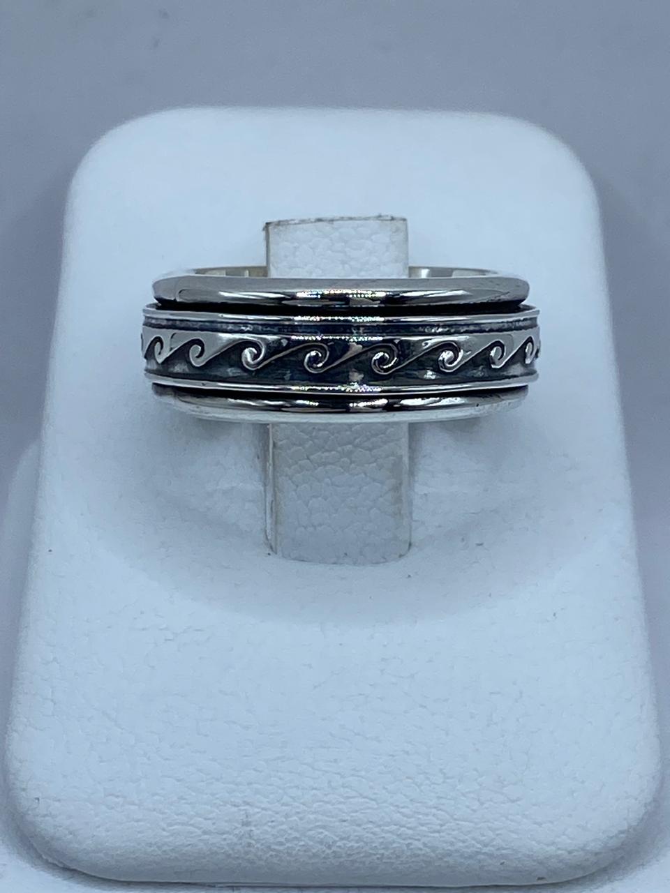 🌊💍 Anillo Giratorio de Plata 925 con Diseño de Olas