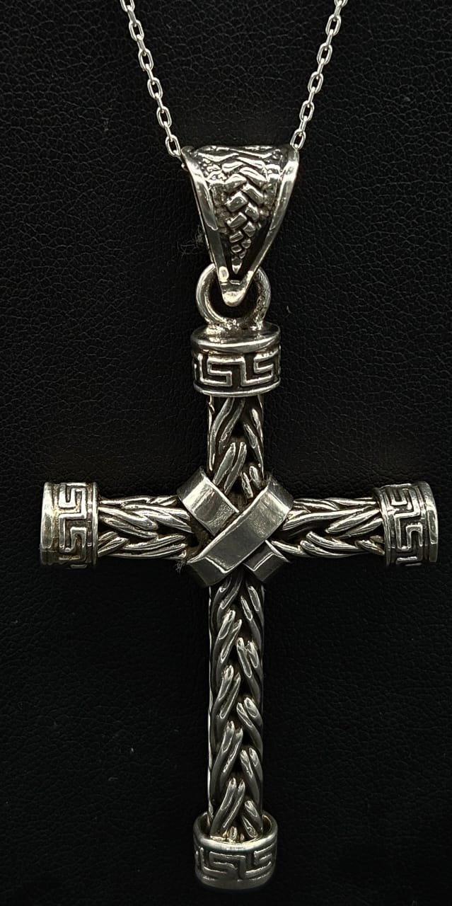 DIJE PLATA LEY 925, CRUZ TEJIDA