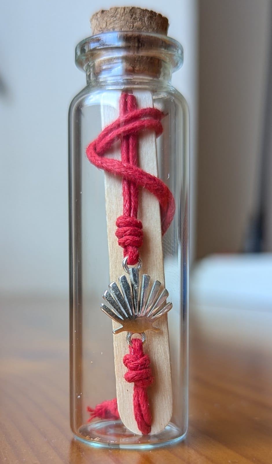 Pulsera con Concha Vieira del Camino de Santiago en Plata 925 hilo de algodón encerado y botellita