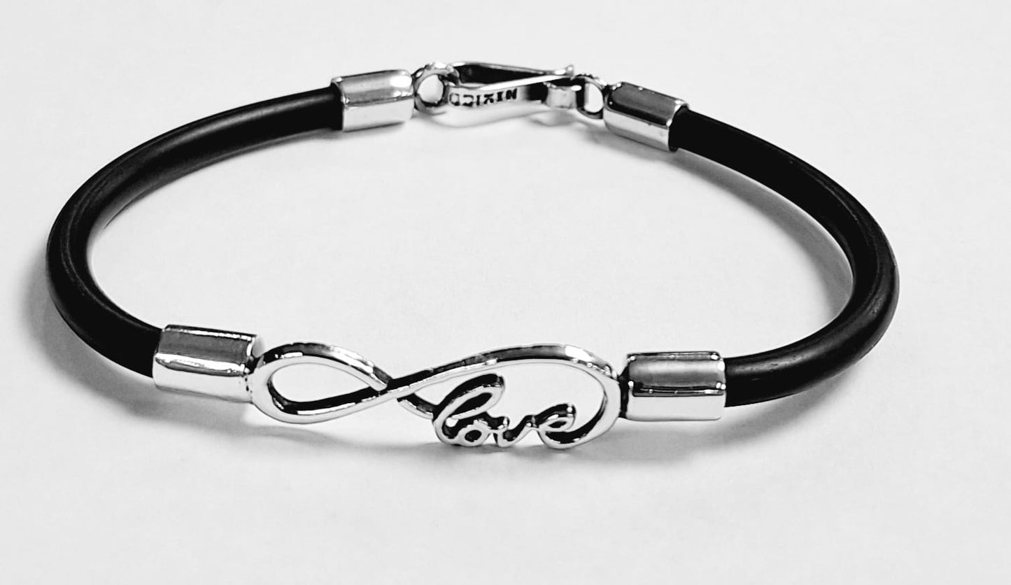 BRAZALETE EN PLATA LEY 925 CON CAUCHO