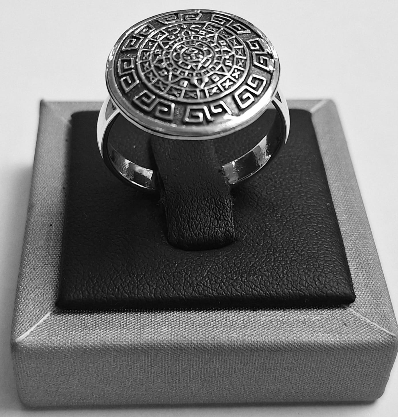 ANILLO CALENDARIO AZTECA EN PLATA LEY 925
