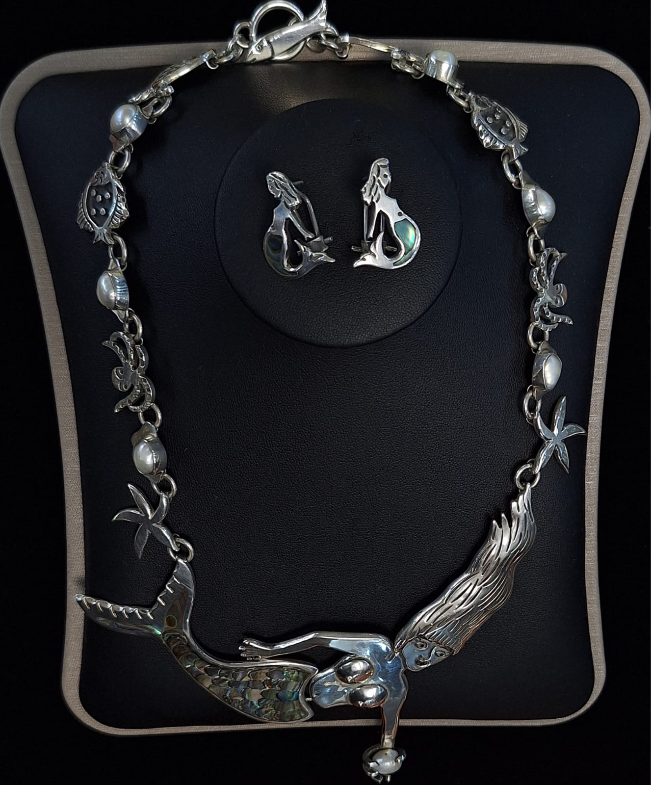 SET DE COLLAR CON INCRUSTACIONES DE ABULON EN PLATA LEY 925