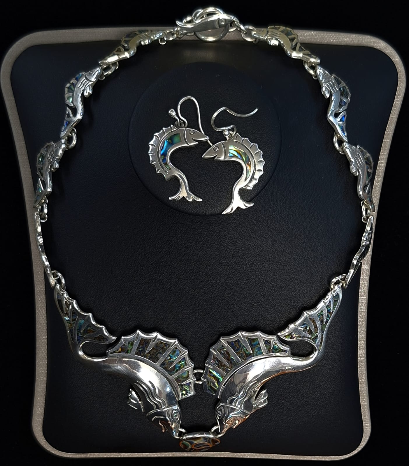 SET DE COLLAR CON INCRUSTACIONES DE ABULÓN EN PLATA LEY 925