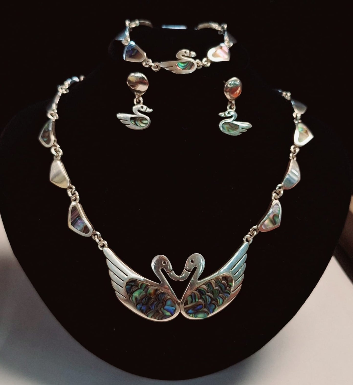 SET DE COLLAR CON INCRUSTACIONES DE ABULÓN  EN PLATA  LEY 950