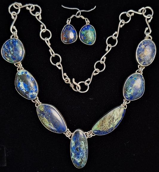 SET DE COLLAR CON INCRUSTACIONES  DE AZURITA EN PLATA LEY 950
