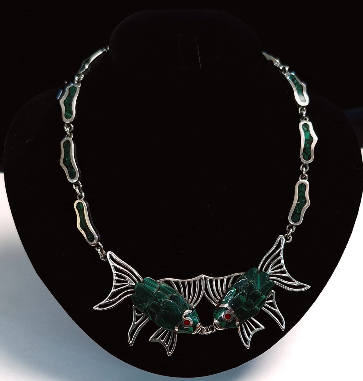 COLLAR VINTAGE PESCADO CON  INCRUSTACINES EN PLATA LEY 950