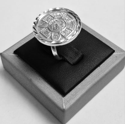 Anillo Azteca en Plata Ley 925, vista frontal