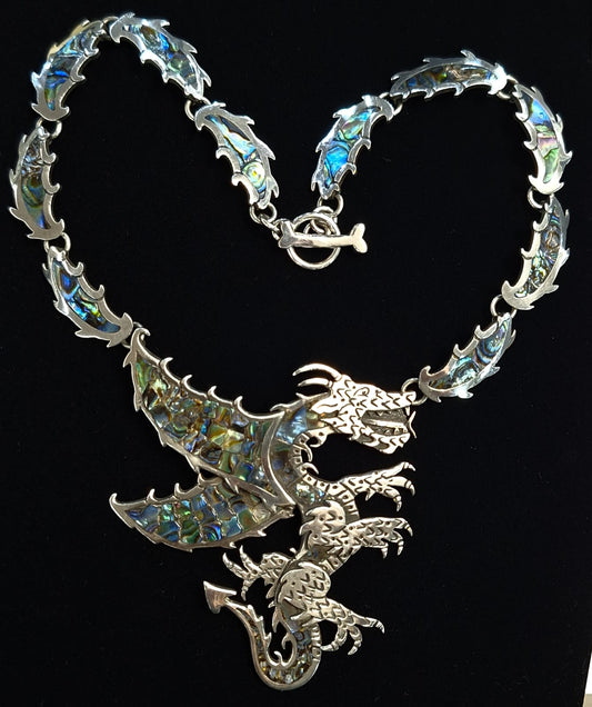 COLLAR CON INCRUSTACIONES DE ABULON EN PLATA LEY 925