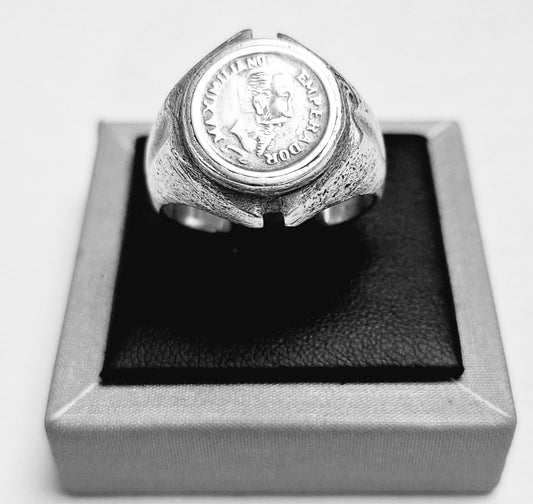 ANILLO MATE MONEDA EMPERADOR MAXIMILIANO EN PLATA 925