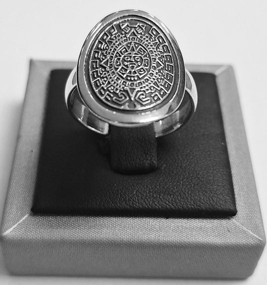 ANILLO CALENDARIO AZTECA EN PLATA LEY 925