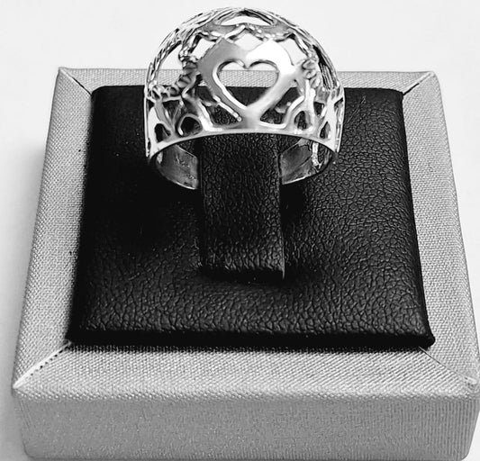 ANILLO CALADO DE CORAZONES  EN PLATA LEY 925