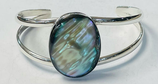 BRAZALETE CON CONCHA DE ABULON EN PLATA LEY 925