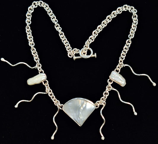 COLLAR CON INCRUSTACIONES DE CABUJÓN DE NÁCAR EN PLATA LEY 925