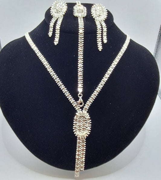 SET DE COLLAR DIAMANTADO  EN  PLATA LEY 925