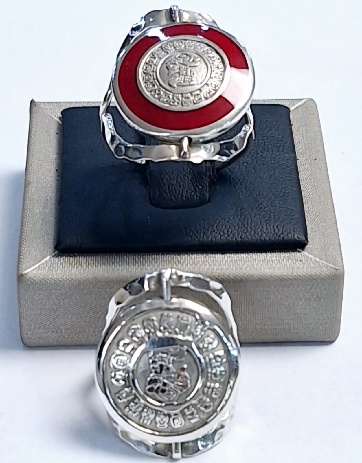 ANILLO DOBLE VISTA CALENDARIO MAYA  EN PLATA LEY 925
