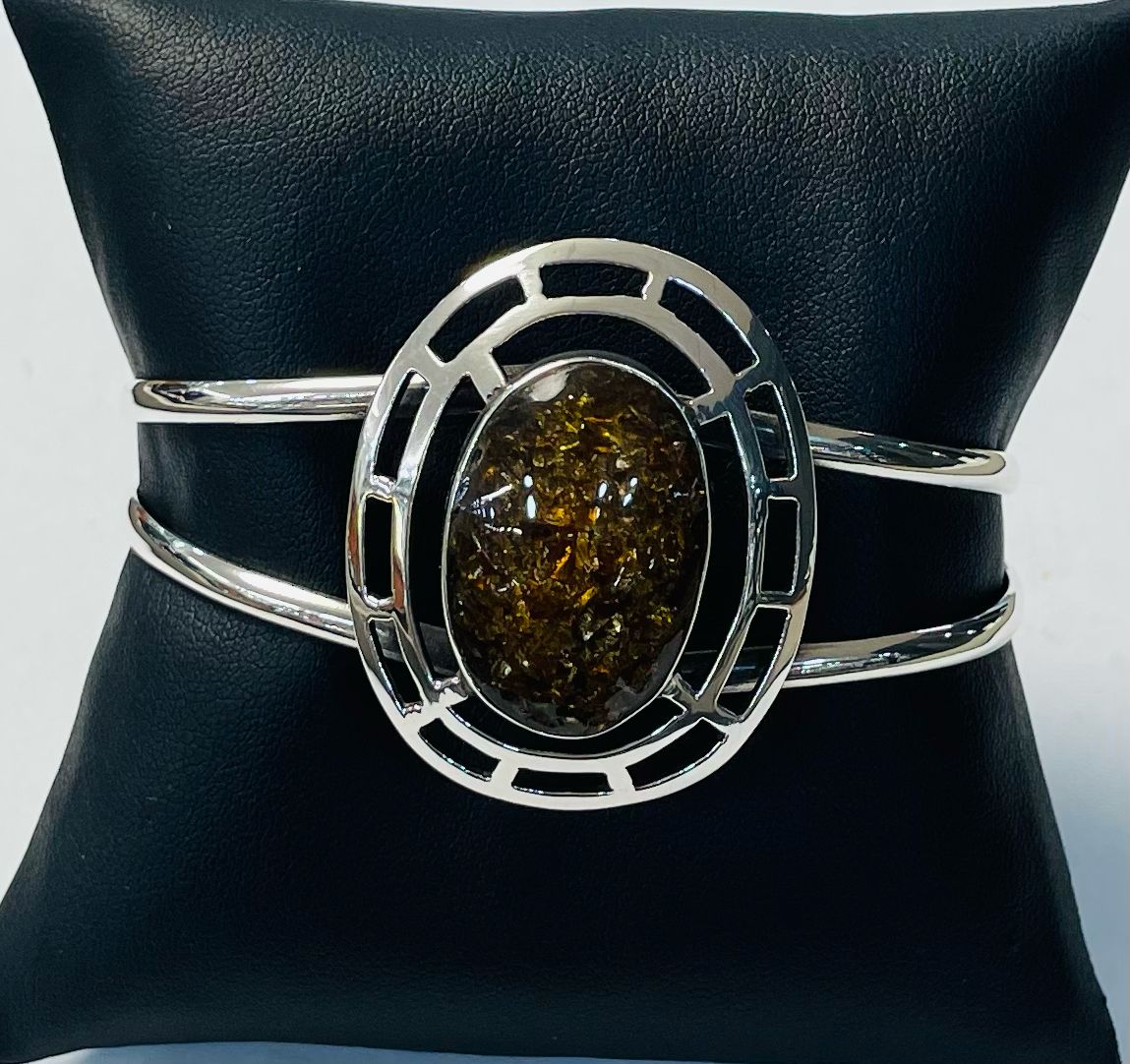 BRAZALETE CON AMBAR  EN PLATA LEY 925