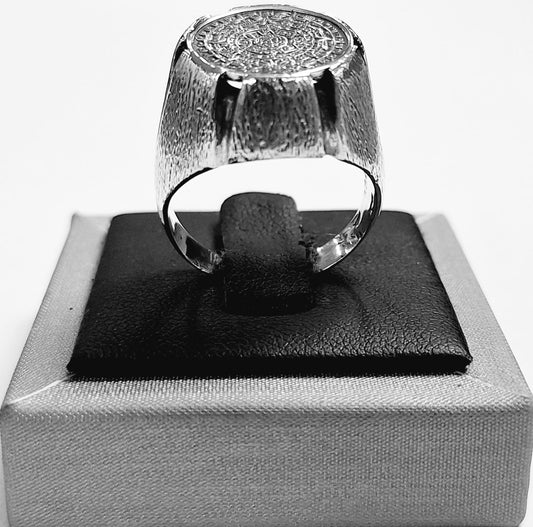 ANILLO  MATE CALENDARIO  AZTECA EN PLATA LEY 925