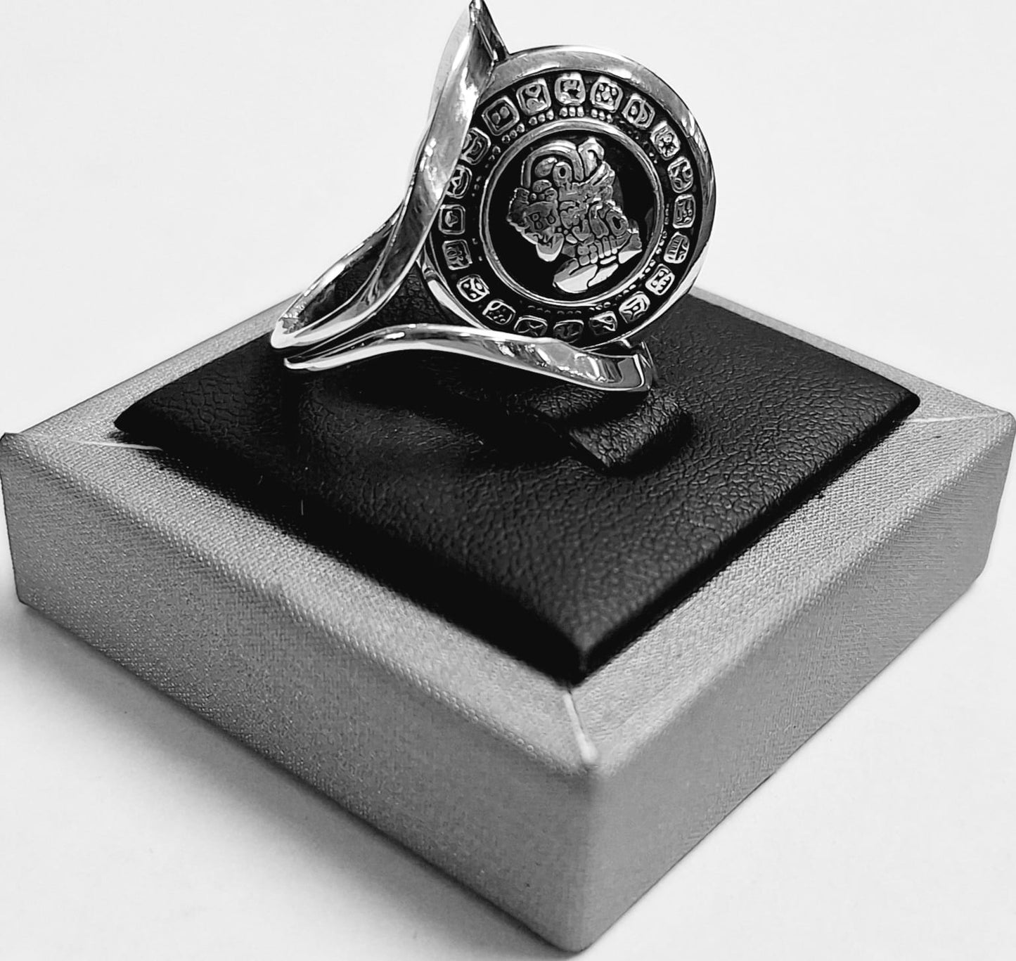 ANILLO DOBLE VISTA CALENDARIO MAYA Y AZTECA  EN PLATA 925