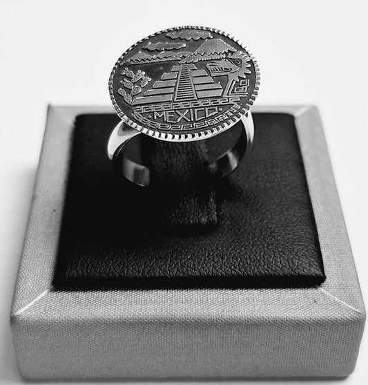 ANILLO PIRAMIDE CHICHEN ITZA EN PLATA LEY 925