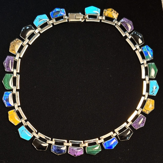 COLLAR  CON INCRUSTACIONES DE DIFERENTES PIEDRAS EN PLATA LEY 950