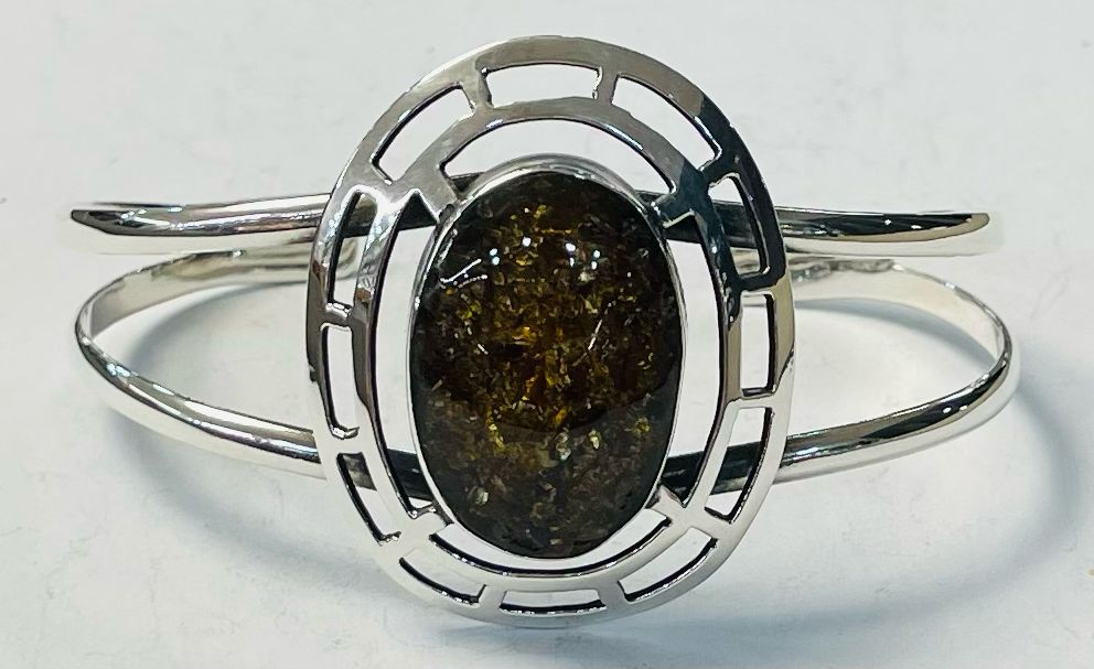 BRAZALETE CON AMBAR  EN PLATA LEY 925