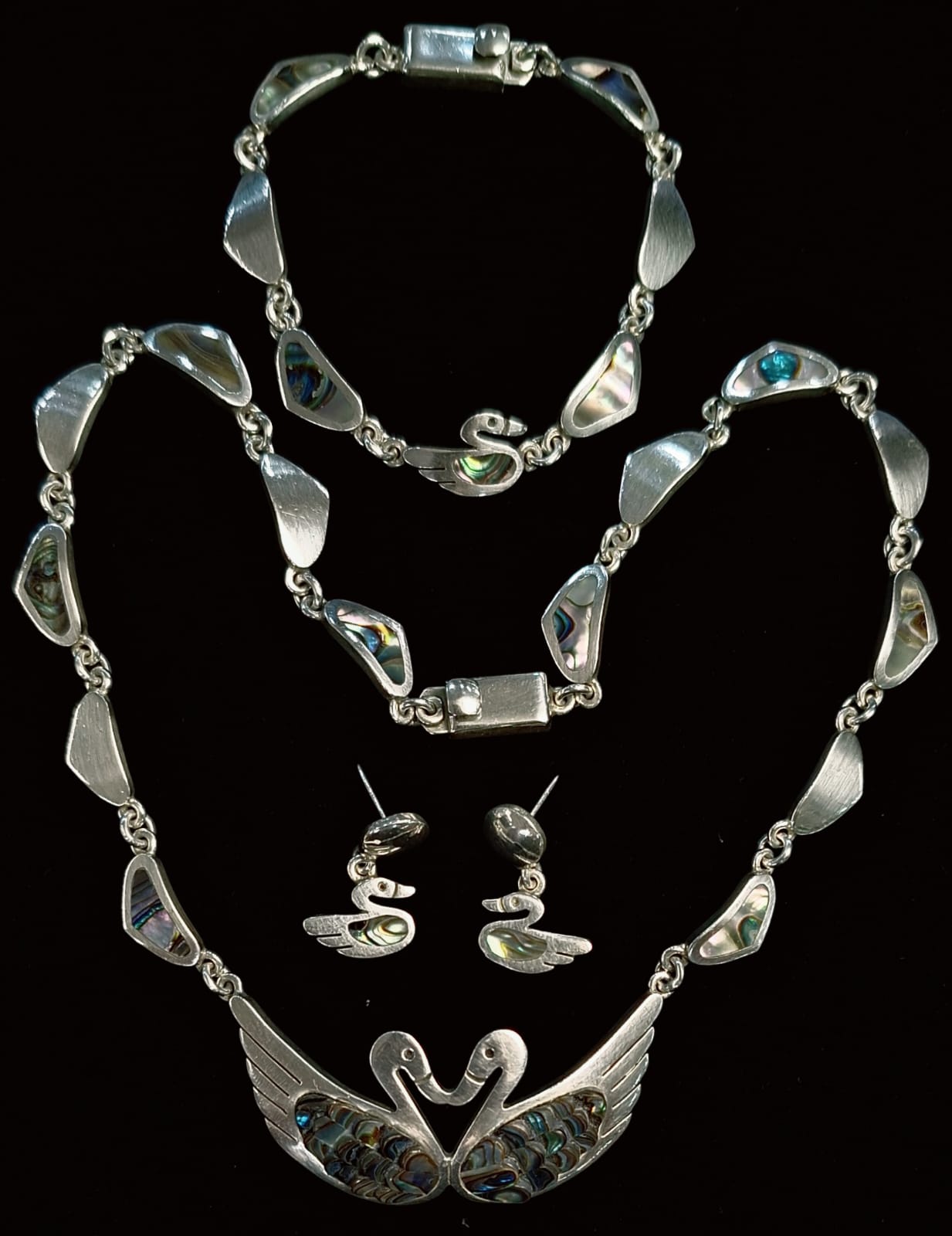 SET DE COLLAR CON INCRUSTACIONES DE ABULÓN  EN PLATA  LEY 950