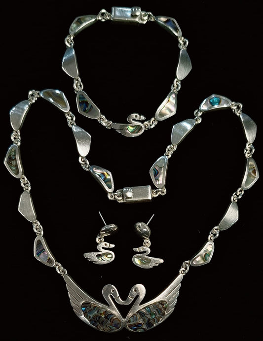 SET DE COLLAR CON INCRUSTACIONES DE ABULÓN  EN PLATA  LEY 950