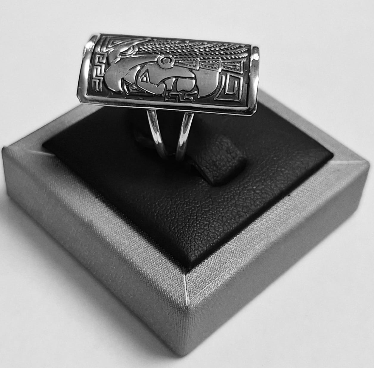 ANILLO CABEZA AZTECA EN PLATA 925
