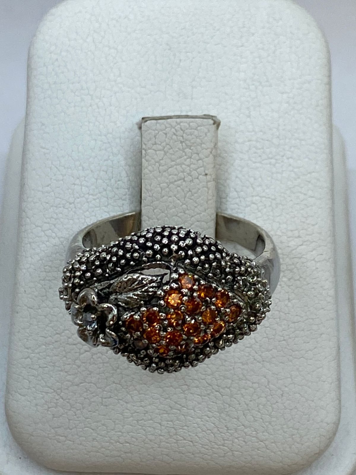 Anillo Artesanal con Cristales Color Ámbar en Plata 925