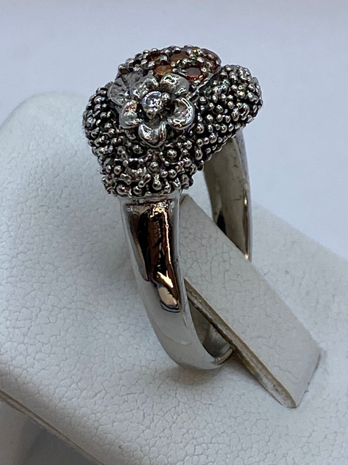 Anillo Artesanal con Cristales Color Ámbar en Plata 925