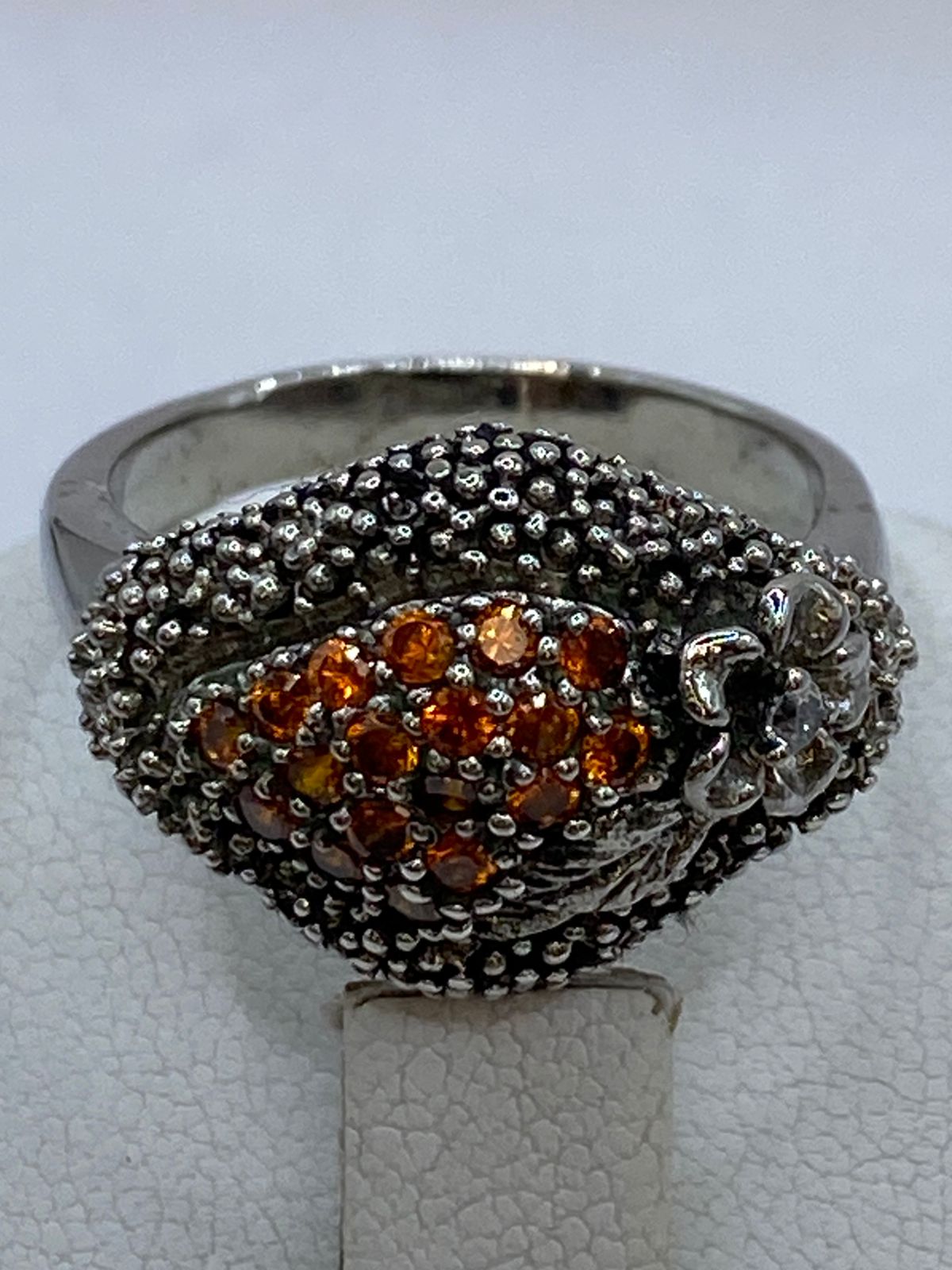 Anillo Artesanal con Cristales Color Ámbar en Plata 925