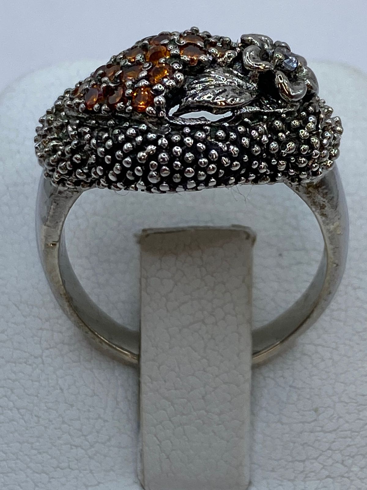 Anillo Artesanal con Cristales Color Ámbar en Plata 925