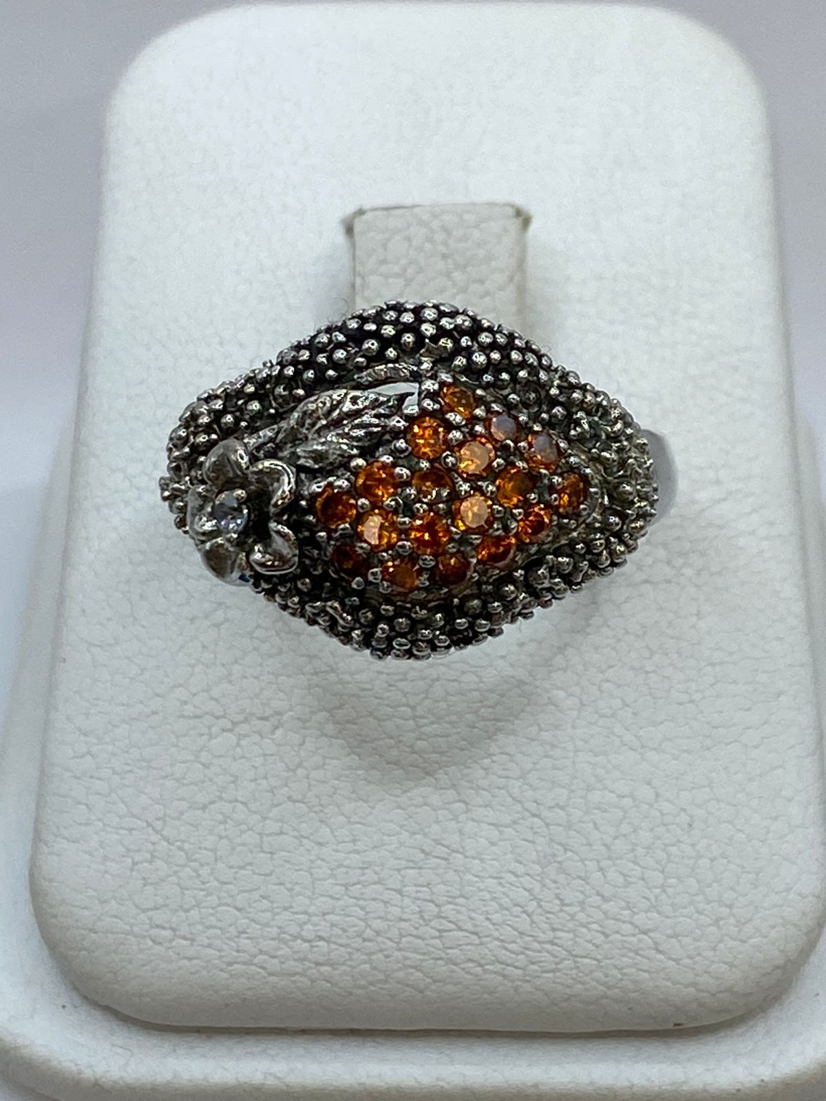 Anillo Artesanal con Cristales Color Ámbar en Plata 925