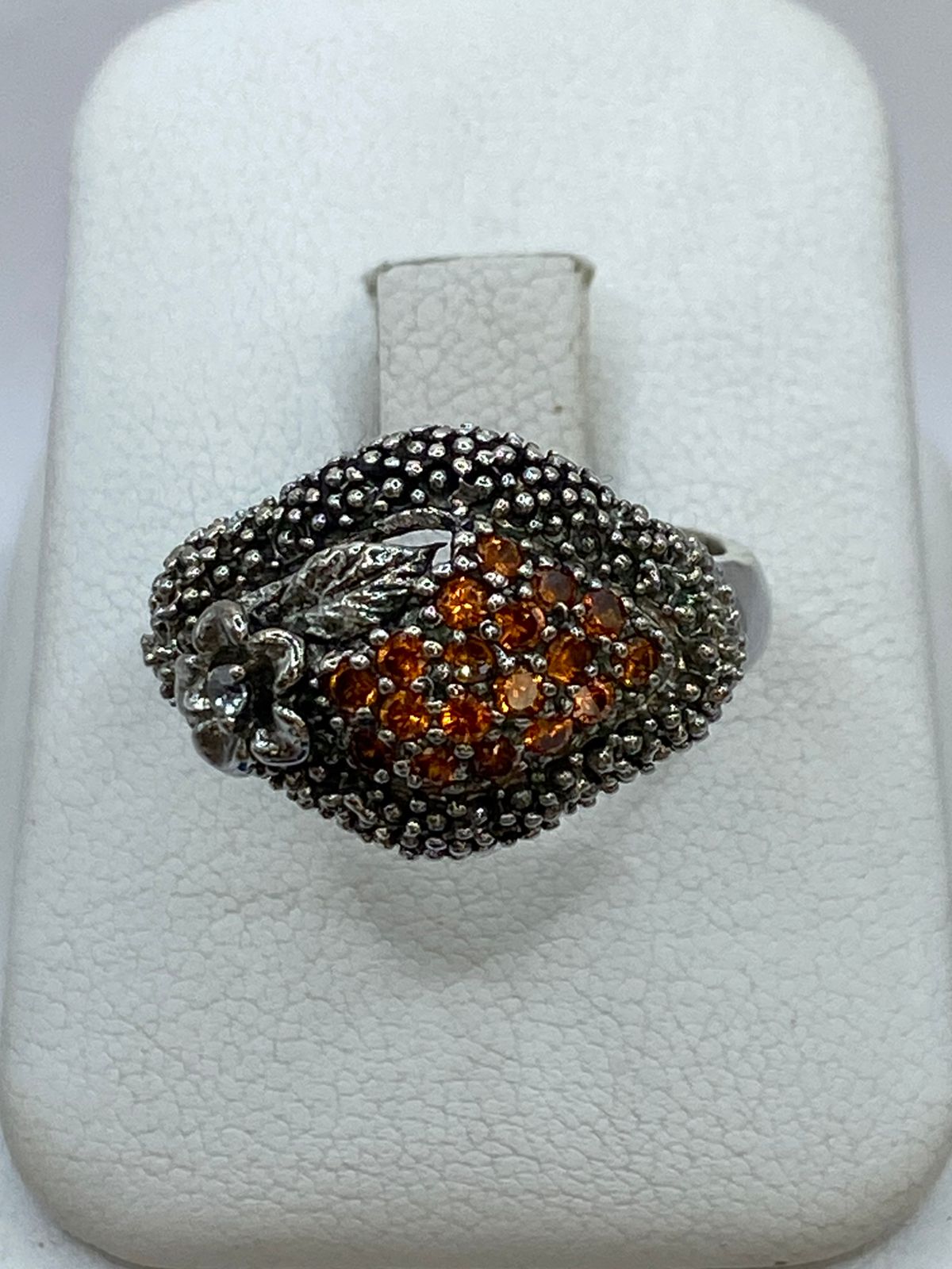 Anillo Artesanal con Cristales Color Ámbar en Plata 925