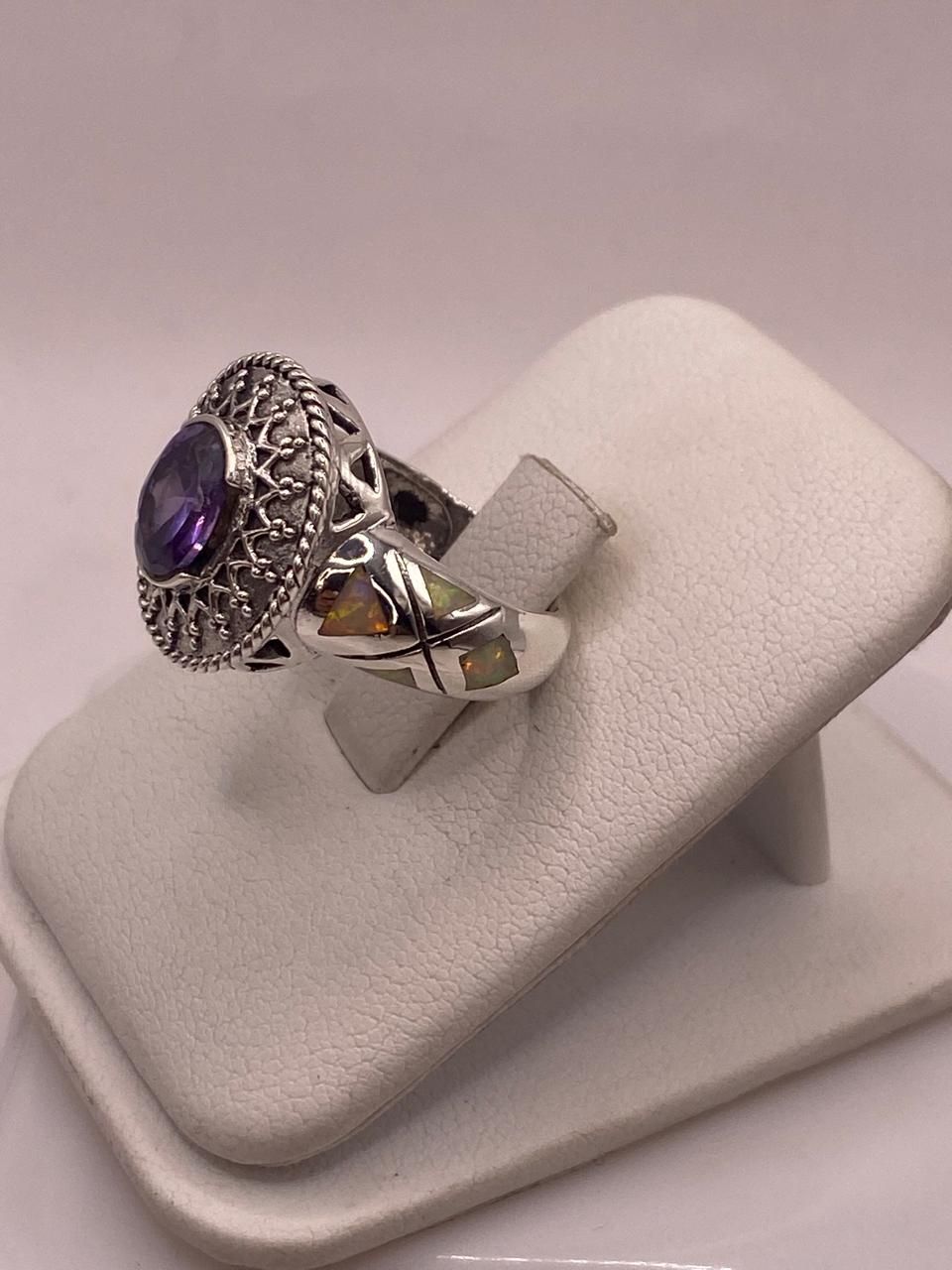 ANILLO ARTESANAL CON ÓPALO DE FUEGO, ZIRCONIA Y MARQUESITA EN PLATA LEY .950