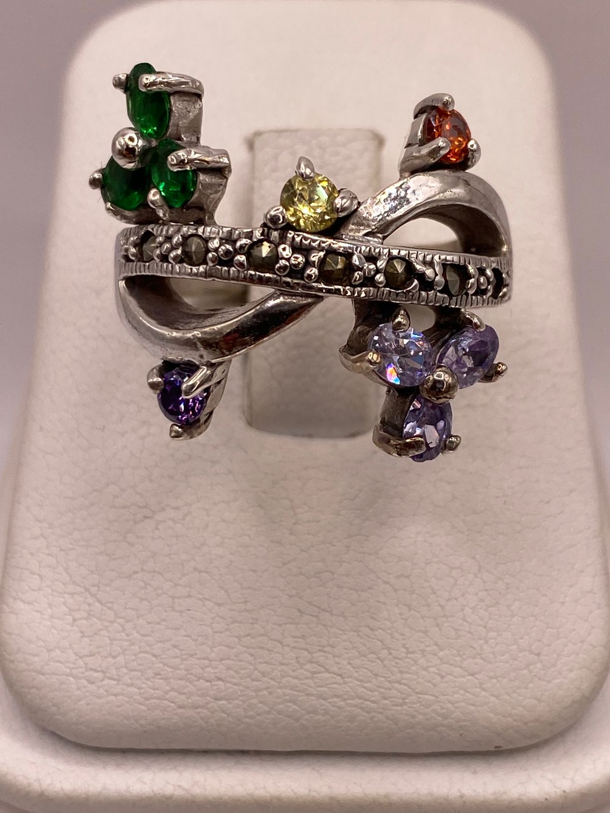 Anillo Artístico Multicolor con Marquesitas y Zirconias en Plata Ley 925