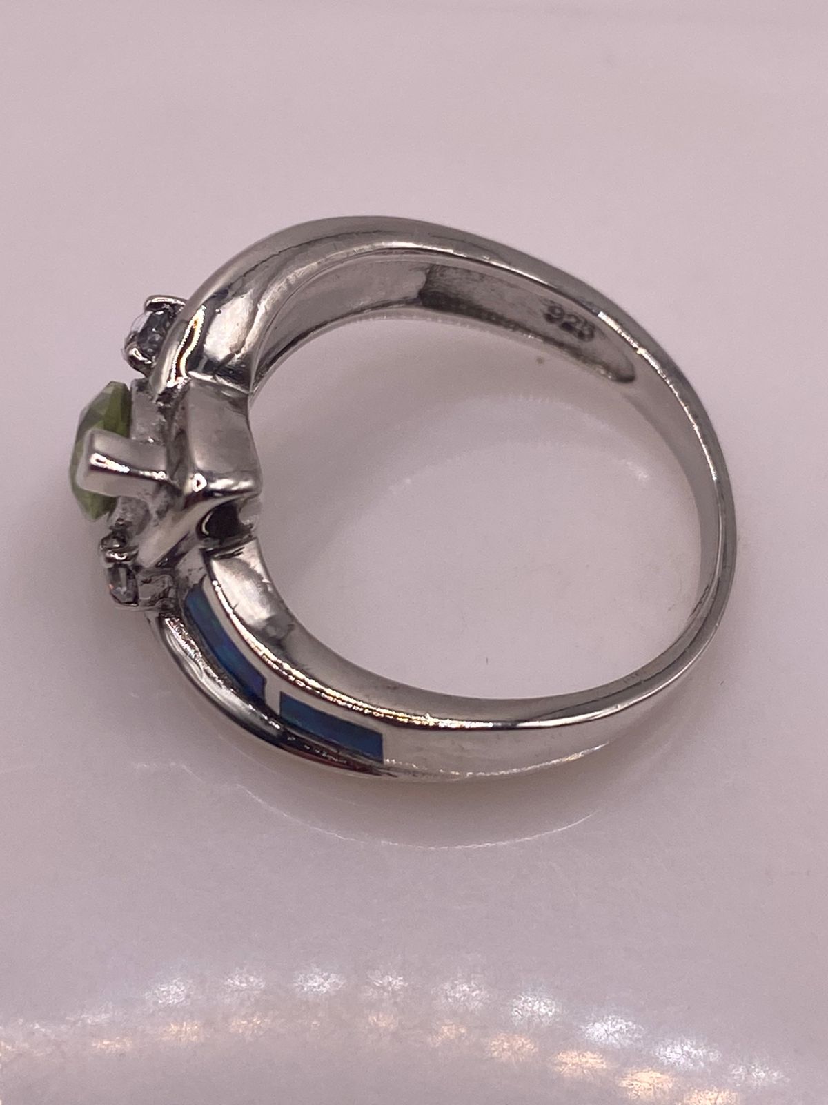 ANILLO BYPASS ÓPALO AZUL & ZIRCONIA  PERIDOTO  PLATA 925