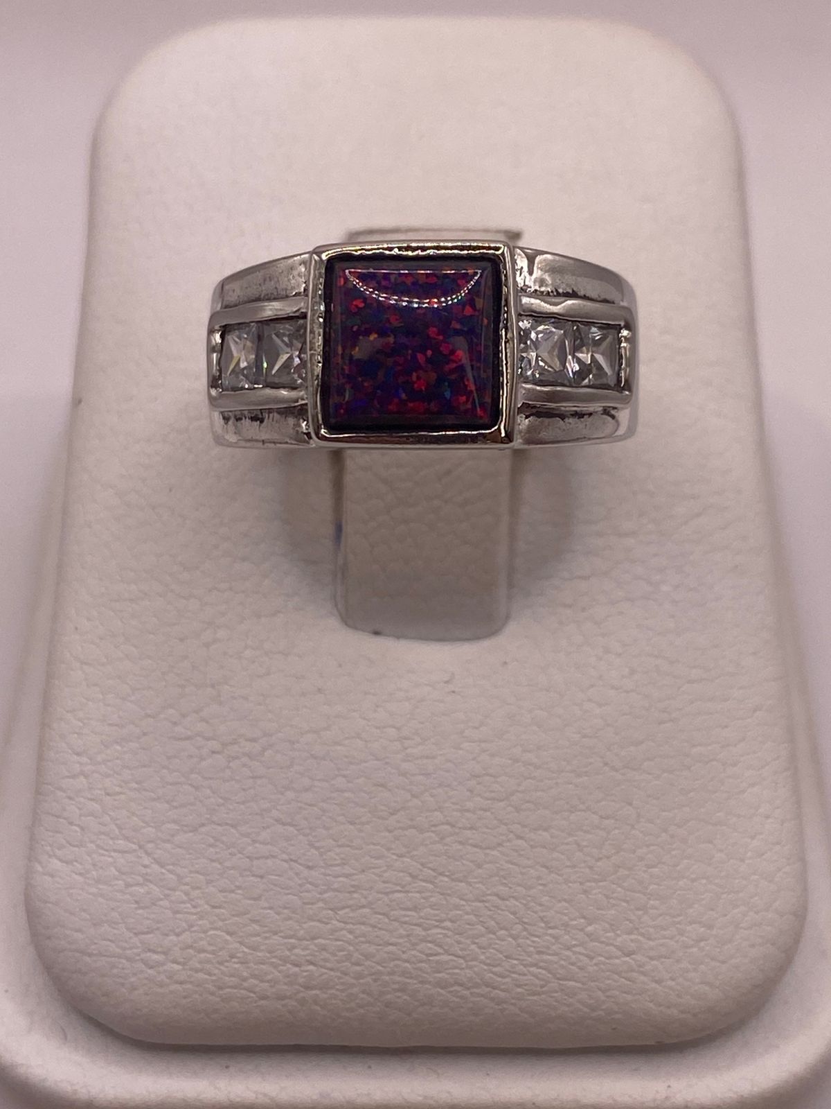 🔥 ANILLO CLÁSICO ÓPALO VIOLETA-ROSA & ZIRCONIAS DIAMANTE PLATA 925