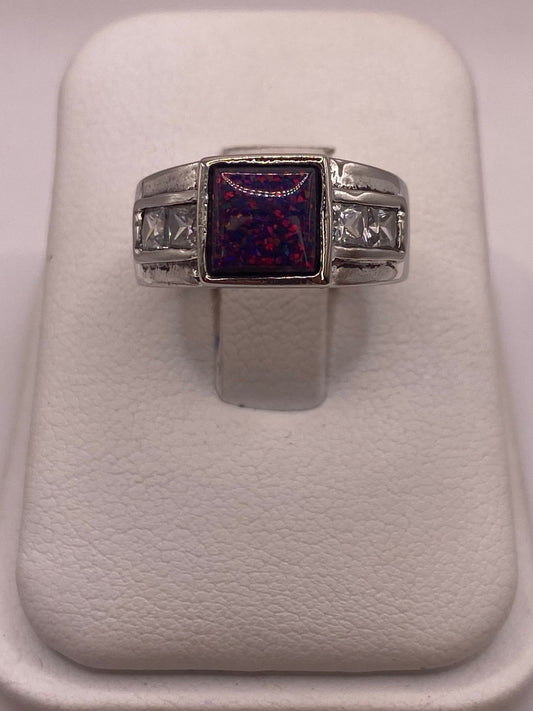 🔥 Anillo Clásico Ópalo Violeta-rosa & Zirconias Diamante Plata 925 — ángulo diagonal