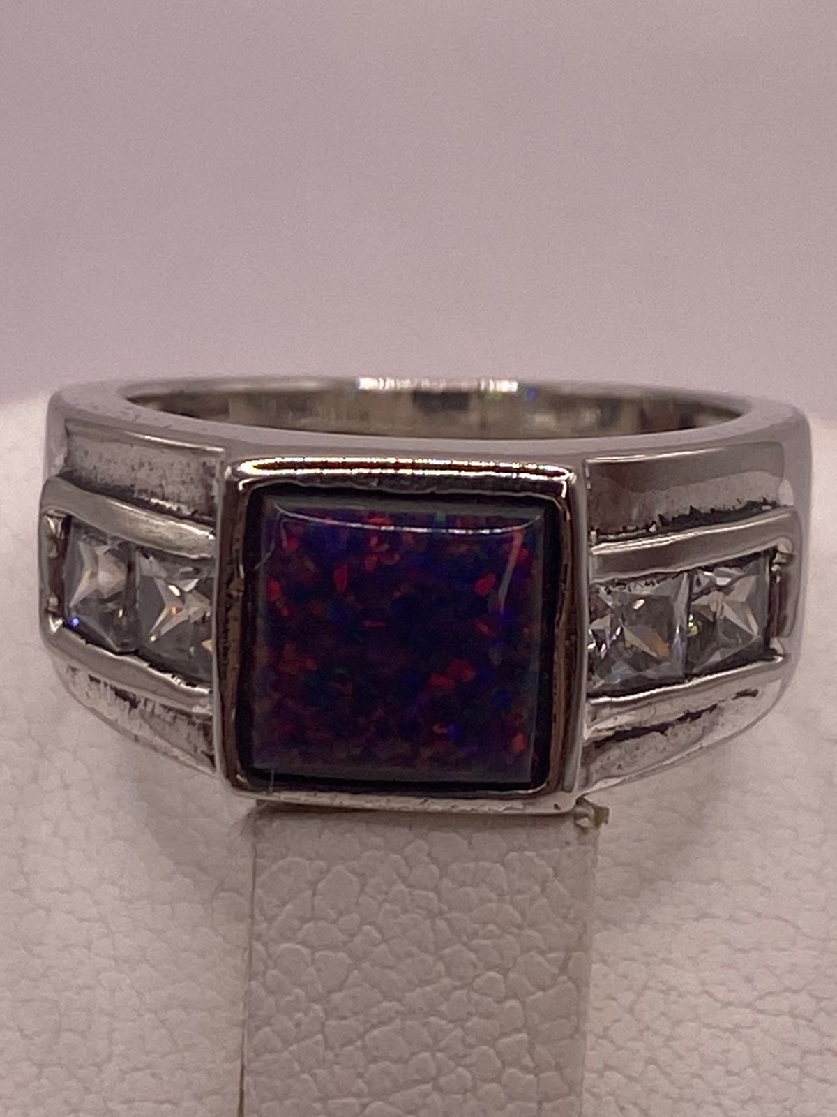 🔥 ANILLO CLÁSICO ÓPALO VIOLETA-ROSA & ZIRCONIAS DIAMANTE PLATA 925