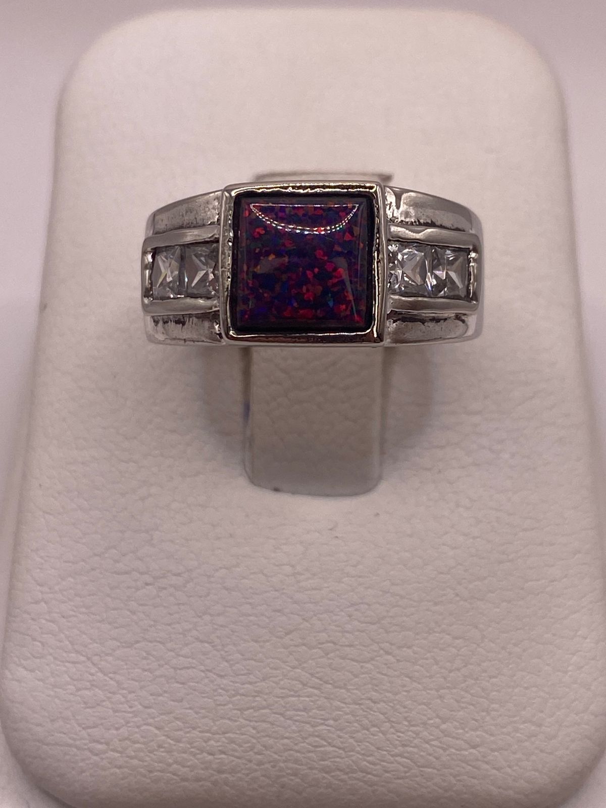 🔥 ANILLO CLÁSICO ÓPALO VIOLETA-ROSA & ZIRCONIAS DIAMANTE PLATA 925