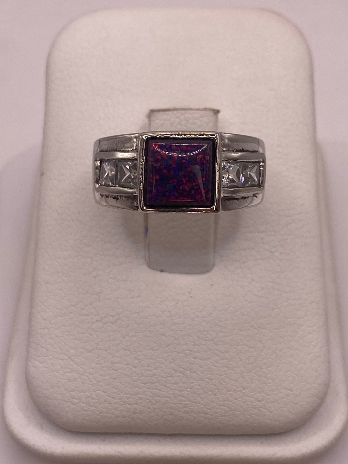 🔥 ANILLO CLÁSICO ÓPALO VIOLETA-ROSA & ZIRCONIAS DIAMANTE PLATA 925