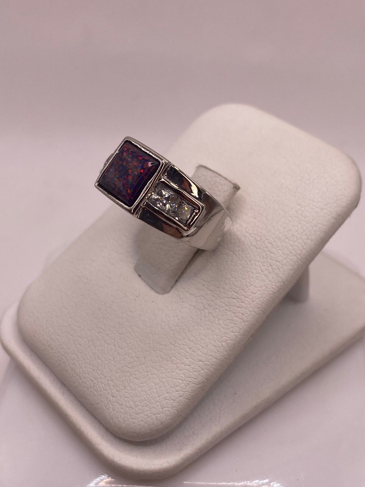 🔥 ANILLO CLÁSICO ÓPALO VIOLETA-ROSA & ZIRCONIAS DIAMANTE PLATA 925